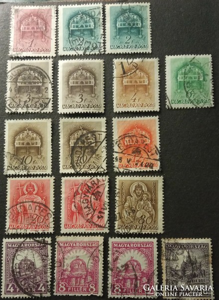 Bélyegek bélyegsorok 1913-1946 Magyar Királyi Posta kiadásában együtt mintegy 100 bélyeg