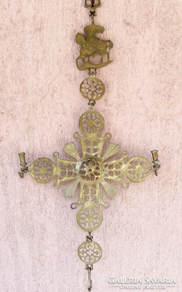 Függesztett Ortodox stílusú Sárkányölő Szent György alakos bronz fali, vallásos dísztárgy