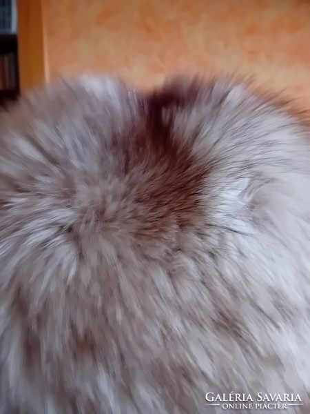 Genuine arctic fox fur cap in excellent condition, with dark brown silk lining