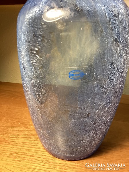 Blue veil glass vase from Karcagi berekfürdő 24 cm.