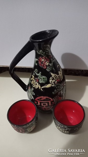Kínai japán ? szakés pálinkás kerámia szett, italos készlet, 2 pohár és kiöntő