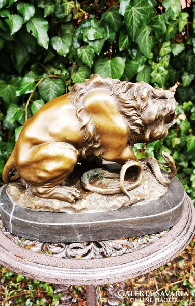 Lion and Snake Fight - Authority Bronze Sculpture Artwork