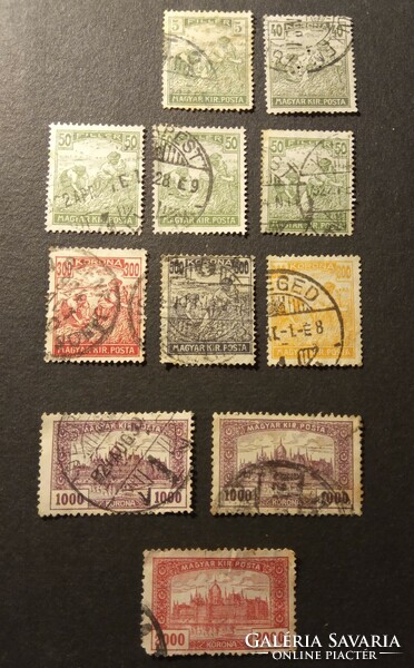 Stamp series 1920-1924 harvest parliament series Hungarian Royal Mail 40 crowns with triple punch