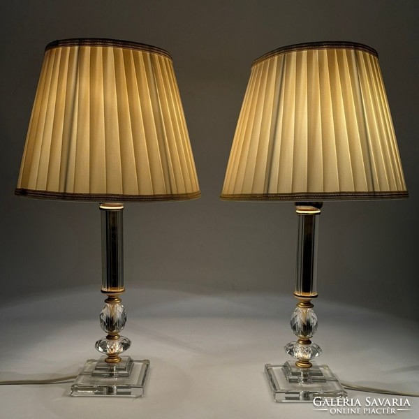 Hollywood regency crystal-gold lamp pair