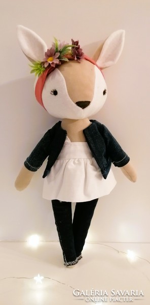 Deer girl with flower headband - handmade, toy figure