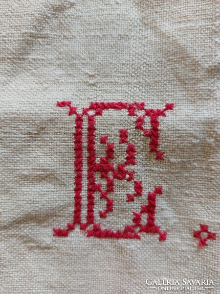 Old textile embroidered folk woven towel flower basket pattern monogrammed 130 cm