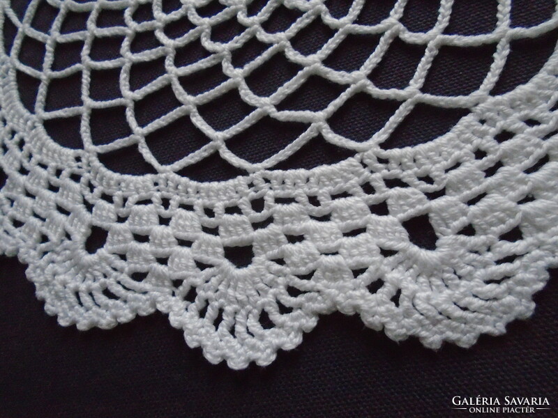 28 cm diam. Tablecloth crocheted from soft, thicker cotton yarn.