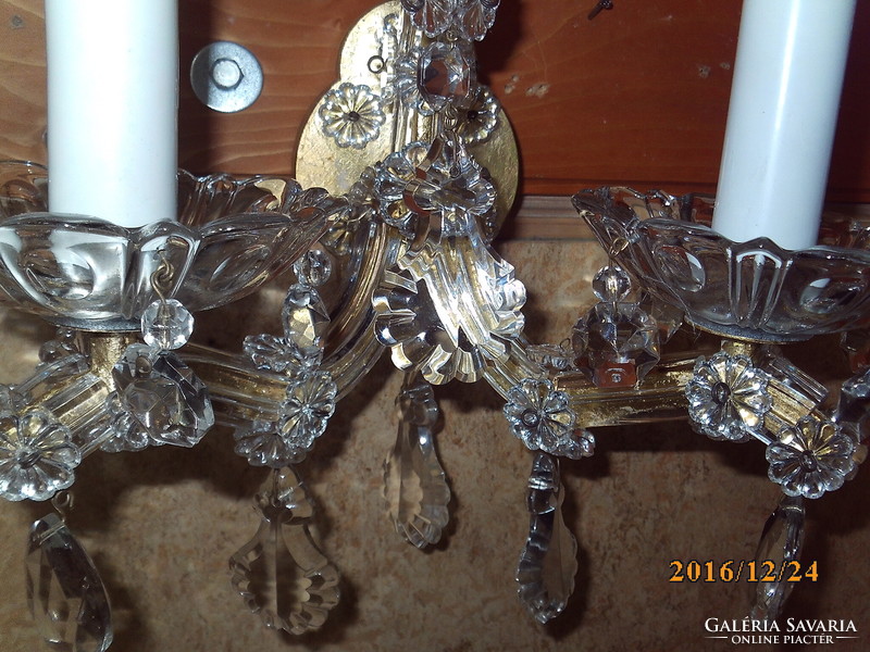 Pair of old crystal 2-arm wall levers