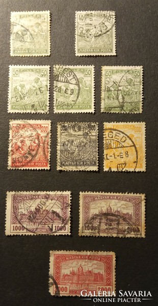 Stamp series 1920-1924 harvest parliament series Hungarian Royal Mail 40 crowns with triple punch