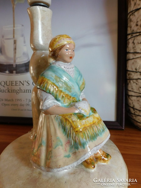 Vintage ceramic lamp with a girl dressed in folk costume