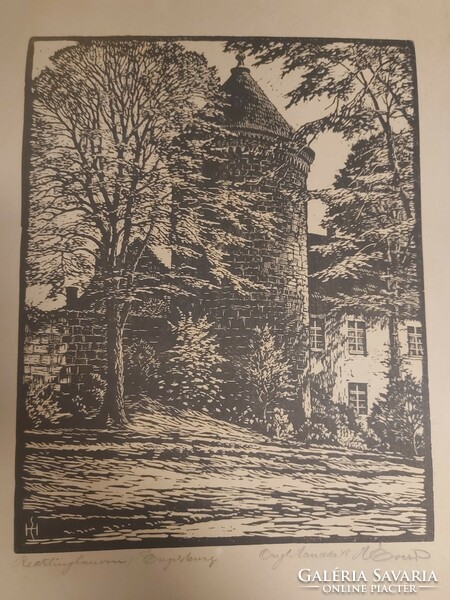 Large linoleum engraving, foreign...69X57 cm