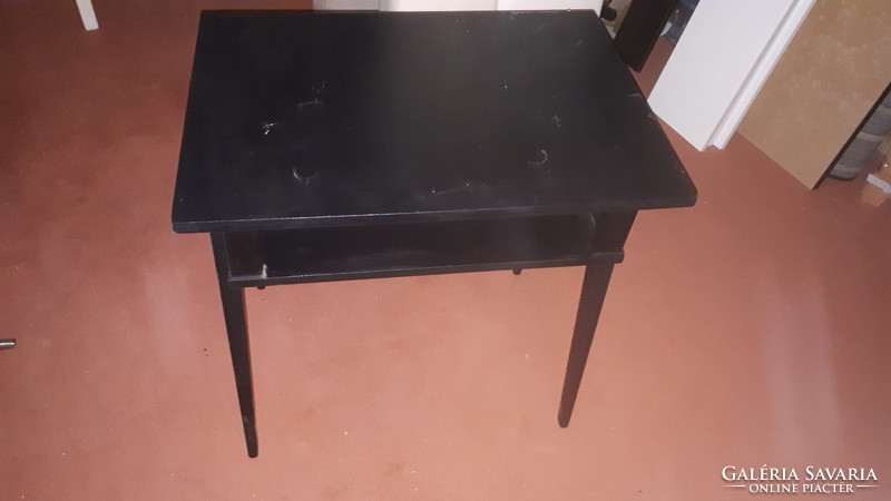 Retro black refurbished TV stand, small desk, folding table with shelf