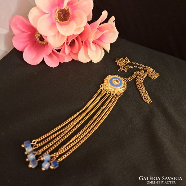 Gold-plated Israeli fire enamel and zircon necklaces.