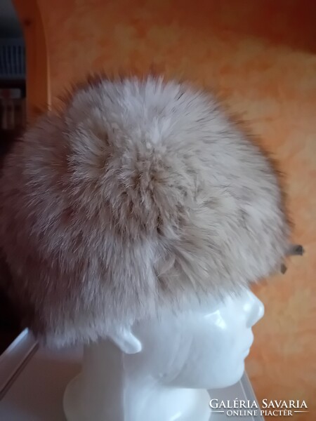 Genuine arctic fox fur cap in excellent condition, with dark brown silk lining