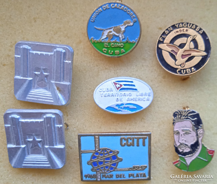 Cuba: fidel castro, land of freedom, mar del plata, etc., - 7 Different badges