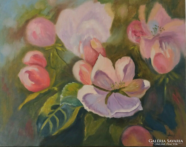 Antyipina galina: apple blossom, oil painting, canvas, 40x50cm
