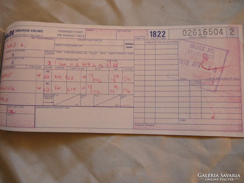 2 Malev tickets, 1978