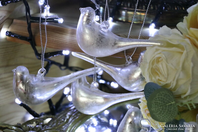 6 Pieces of silver colored glass bird Christmas tree decoration ii.