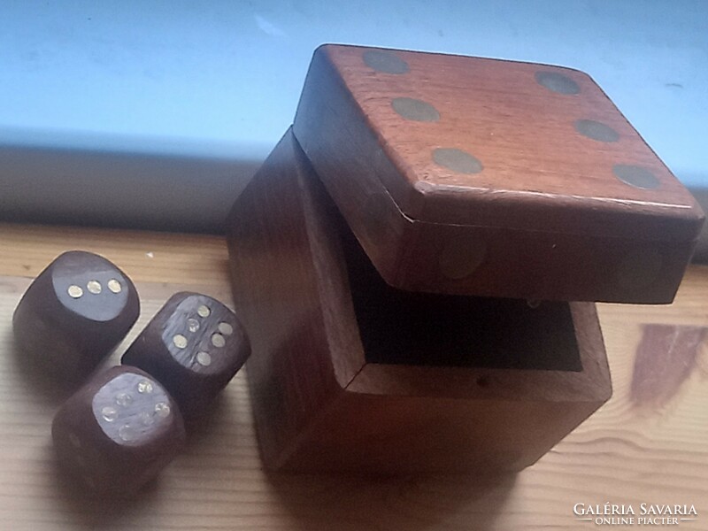 Retro midcentury ebony game cubes with copper inlay, in original box / retro board game