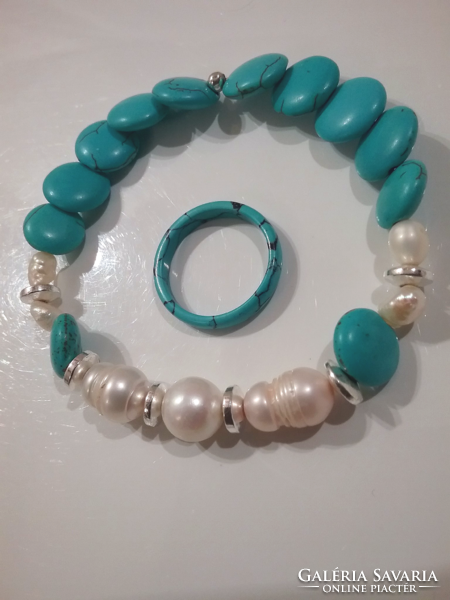 Turquoise? And a bracelet made of real pearls with a ring