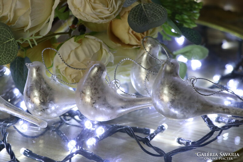 6 Pieces of silver colored glass bird Christmas tree decoration ii.