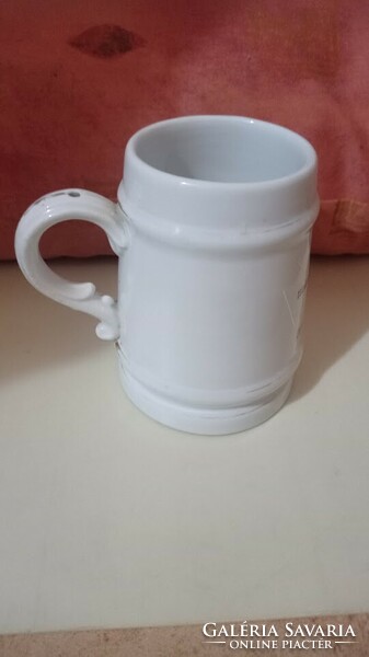 Rare collector's German porcelain cup, white pitcher with embossed double portrait on the base