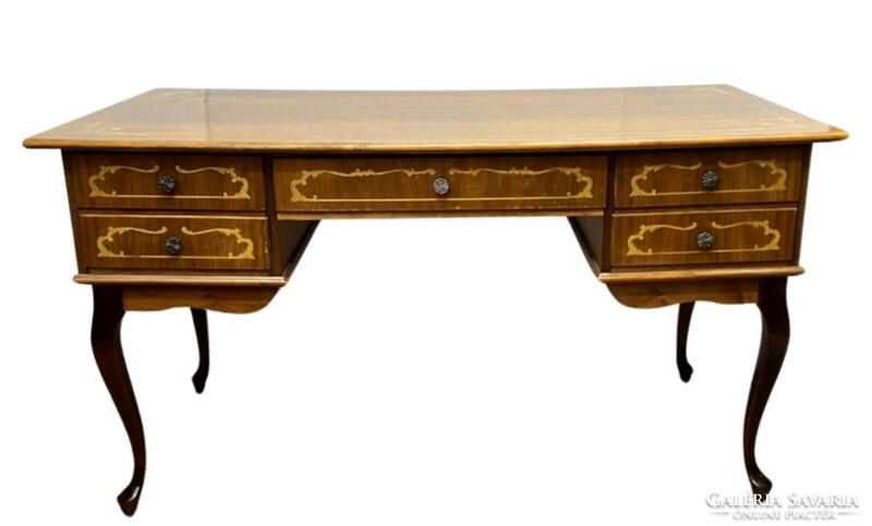 Neo-baroque inlaid desk that can be adjusted into a 5-drawer space