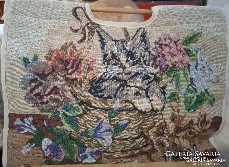Charming vintage machine tapestry woven kitty bag
