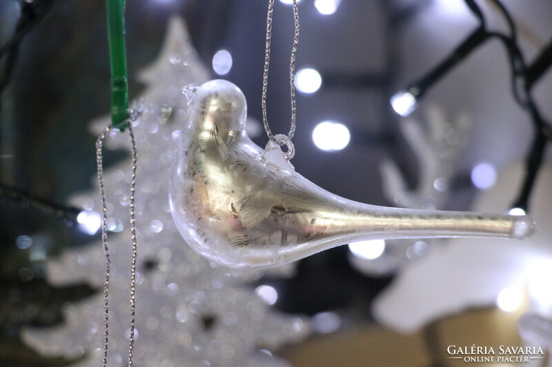 6 Pieces of silver colored glass bird Christmas tree decoration ii.