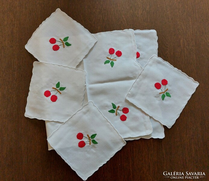 Retro tablecloth cherry pattern embroidered vintage needlework set 5 pcs