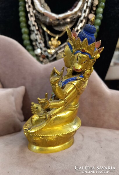 Antique Tibetan Buddhist fire gilded statue with 3 faces tara