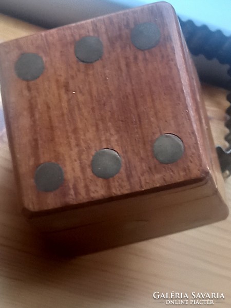 Retro midcentury ebony game cubes with copper inlay, in original box / retro board game