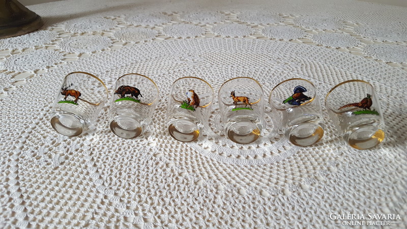 Retro forest animal liqueur glass set, in a holder