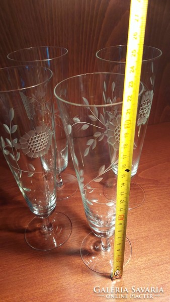 Retro csiszolt üveg pohár, 22cm magas darabáron