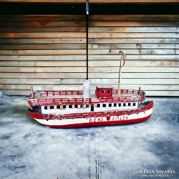Retro Emlék fa hajó makett, dekoráció