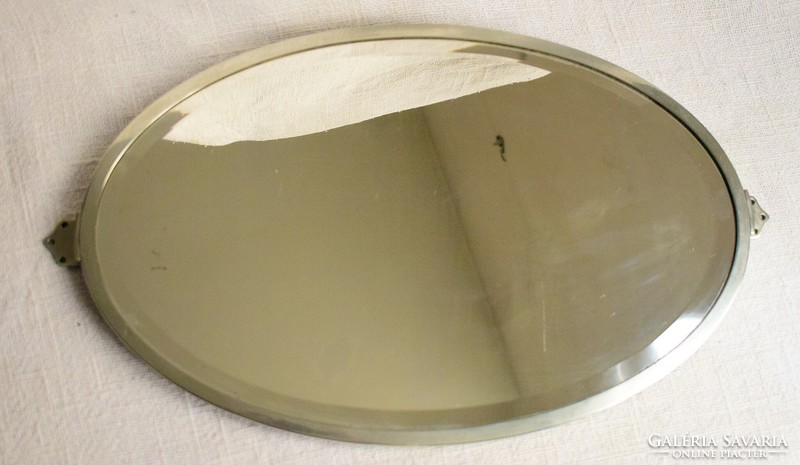 Antik fém keretes szekrény tükör , fózolt tükörüveg , 47,5 x 30 cm + fül