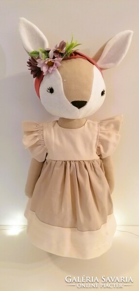 Deer figure, in frilly clothes - handmade toy figure