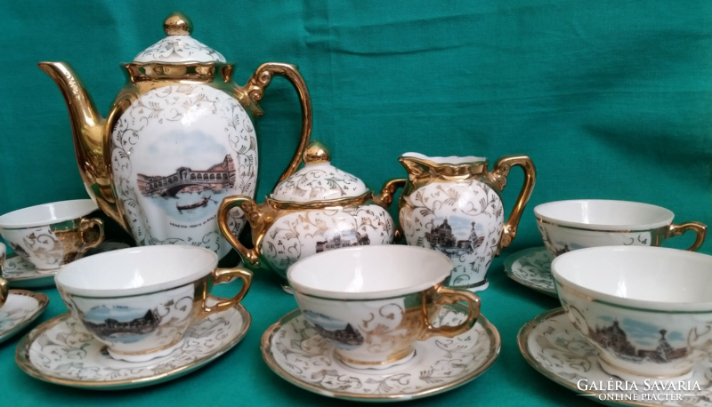 German Bavarian richly gilded Venetian motif filigree porcelain coffee set - marked