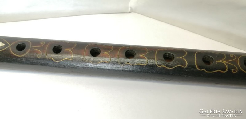 Inlaid flute made of antique black stained wood, exotic rarity