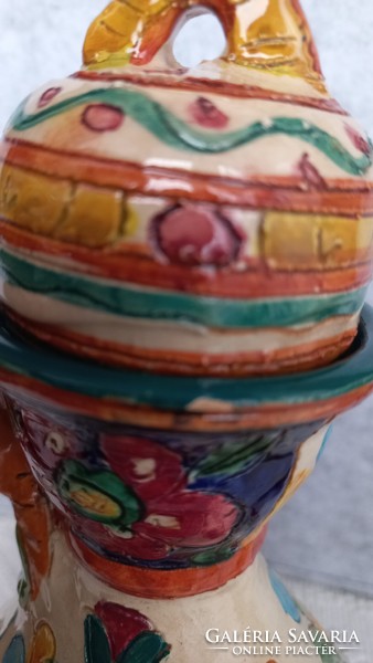 Assbrock West German majolica ceramic jug, hand-made engraved designs with beautiful colors