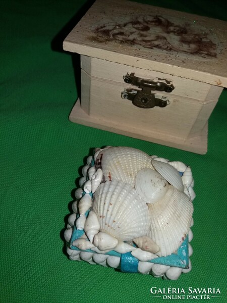 Old wooden ring with copper buckle and shell insert, box 2 in 1 in one picture