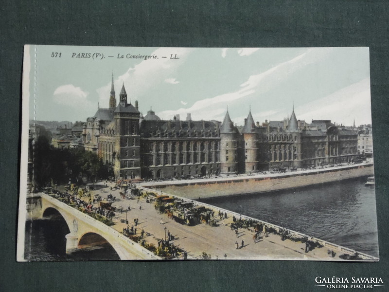Postcard, French, Paris (v). La conciergerie, cité palace detail, bridge