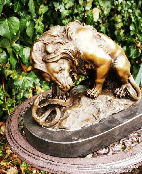 Lion and Snake Fight - Authority Bronze Sculpture Artwork