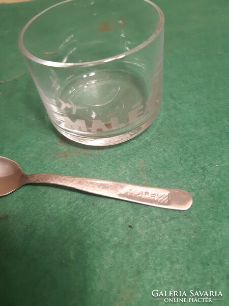 Malév glass and teaspoon