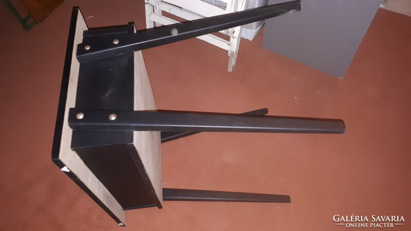 Retro black refurbished TV stand, small desk, folding table with shelf