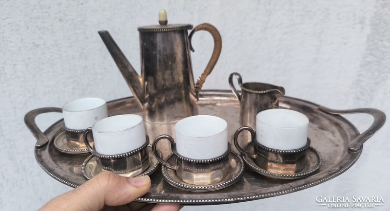 Leàraztam !Antik szecessziós kávé készlet mokkás ezüst jellegű luxus kàvézó porcelán csésze.