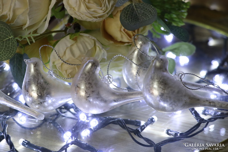 6 Pieces of silver colored glass bird Christmas tree decoration iii.