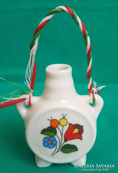 Eredeti kézzel festett szép Kalocsai porcelán mini kulacs, magyaros ajándék, szuvenír