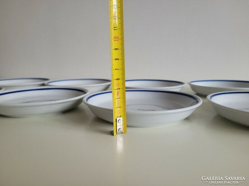Régi 10 db Zsolnay porcelán kék csíkos 17 cm -es retro kis tányér csemegés tálka