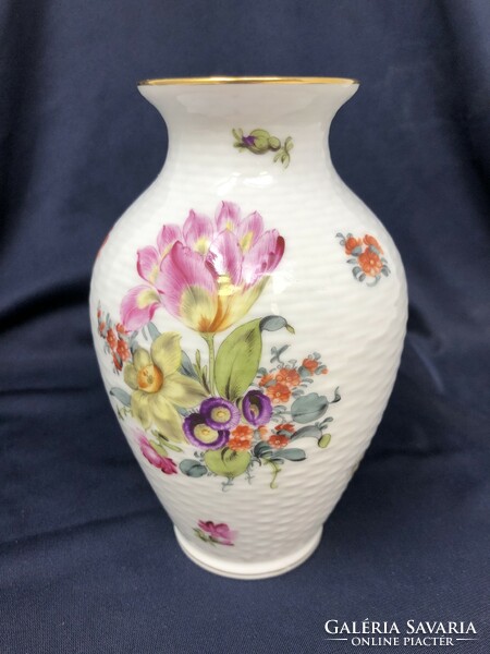 Herendi színes virágcsokor mintás porcelán váza (14.5cm) RZ